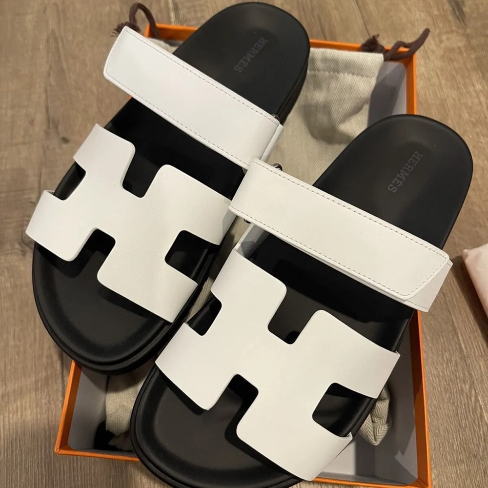 Hermes White Black Chypre Women’s Sandals 35.5 - Picture 3 of 4